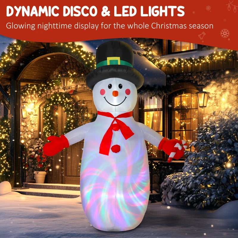 8FT Inflatable Christmas Snowman with Disco Lights - Self-Inflating Outdoor Decoration for Garden & Home Holiday Decor