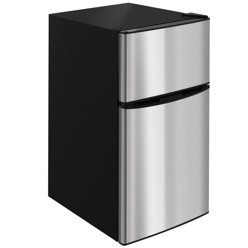 88L Under Counter Fridge Freezer - Compact Refrigerator with 5 Settings, 3 Star Freezer Rating, Stylish Black & Silver