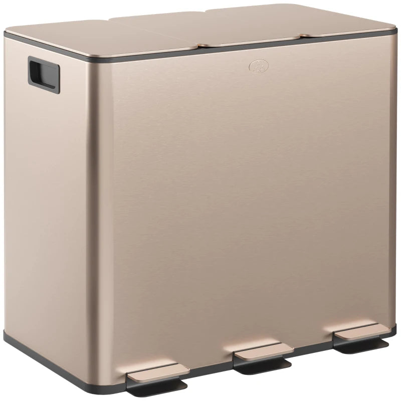 45L Triple Compartment Stainless Steel Bin with Deodoriser Holders - Elegant Gold Tone Waste Management Solution
