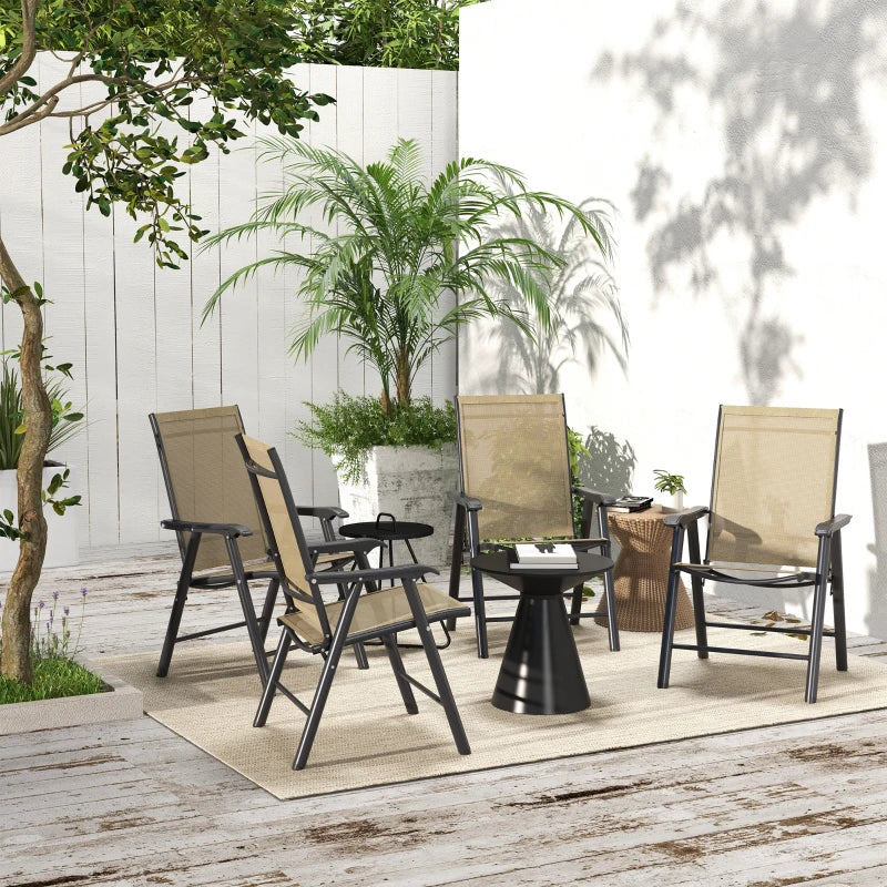 Set of 4 Foldable Metal Garden Chairs - Light Brown Outdoor Patio Dining Seats