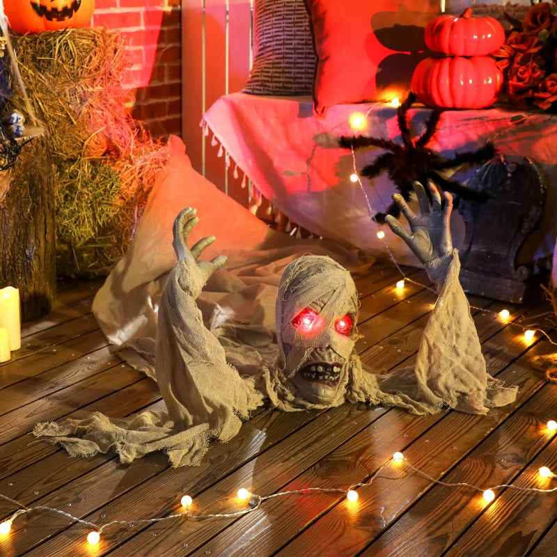 183 cm Life Size Crawling Mummy with LED Eyes - Scary Animated Halloween Decoration, Battery Operated, Indoor/Outdoor Party Prop