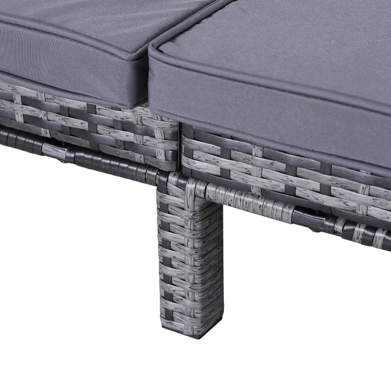 Grey Rattan Double Chaise Lounger with Cushion