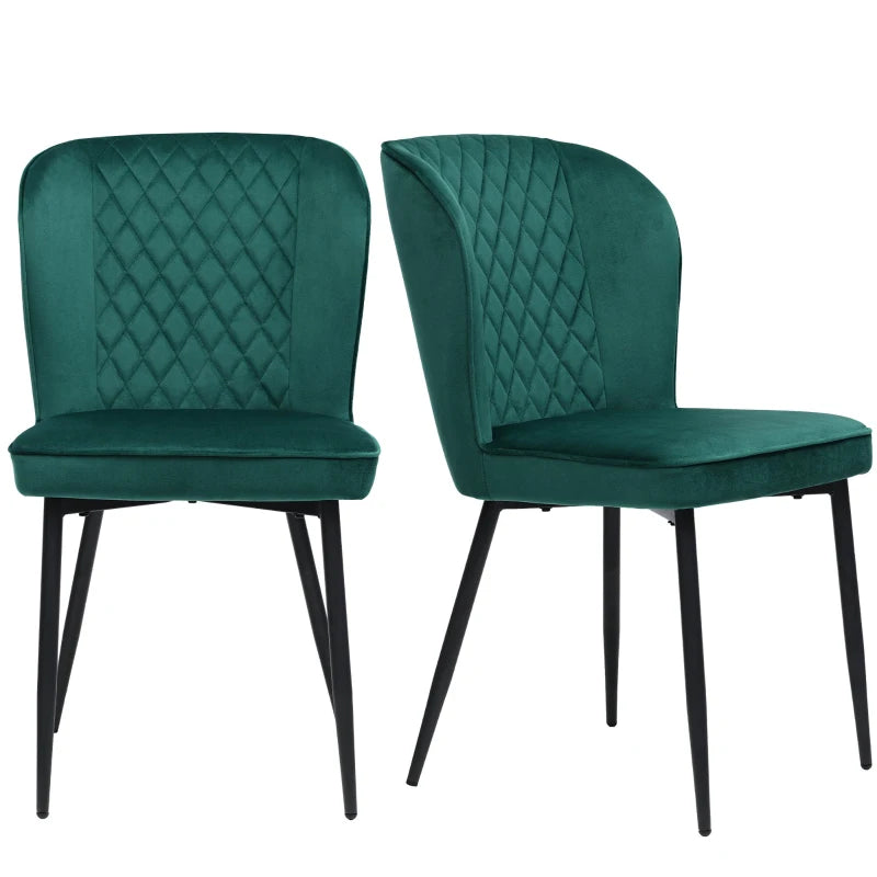 Set of 2 Modern Velvet Wingback Chairs with Metal Legs - Stylish Accent Chairs for Dining Room & Living Room, Green
