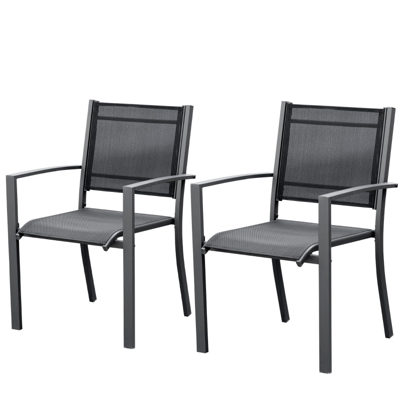 Steel Frame Outdoor Dining Chairs Set of 2, Dark Grey/Black