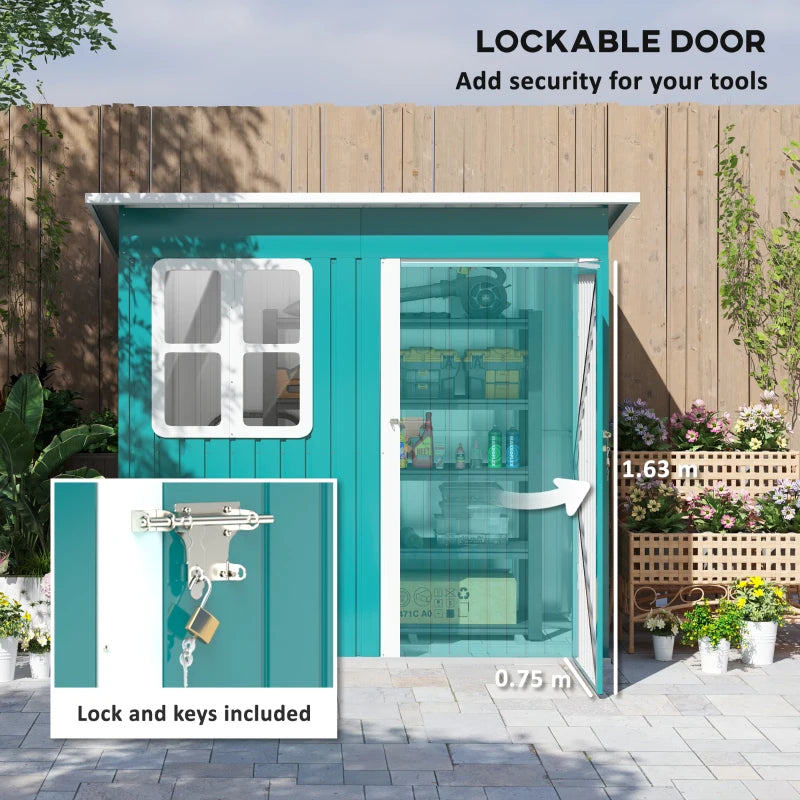 7ft x 4ft Green Galvanised Steel Garden Shed with Lock and Gloves