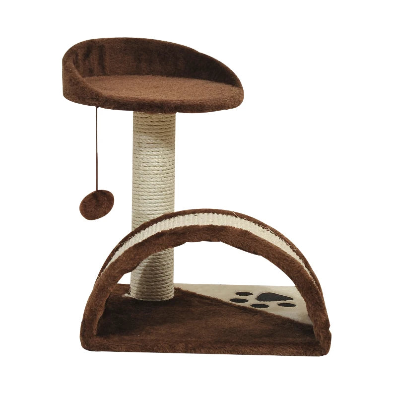 Brown Cat Tree Scratching Post - Kitten Activity Centre with Climber & Hanging Ball - Durable Scratcher for Cats