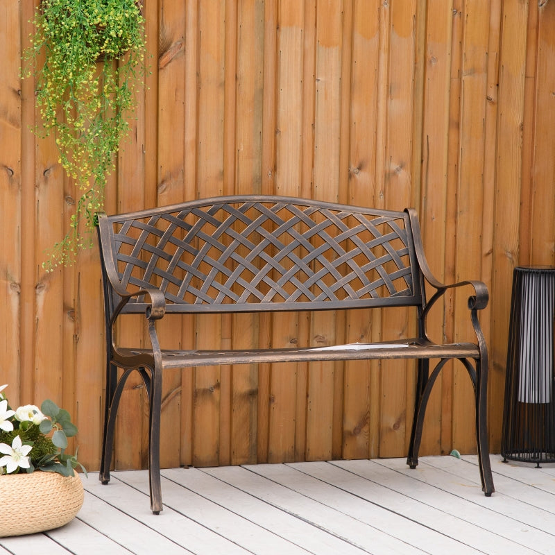 Bronze 2-Seater Cast Aluminium Outdoor Garden Bench