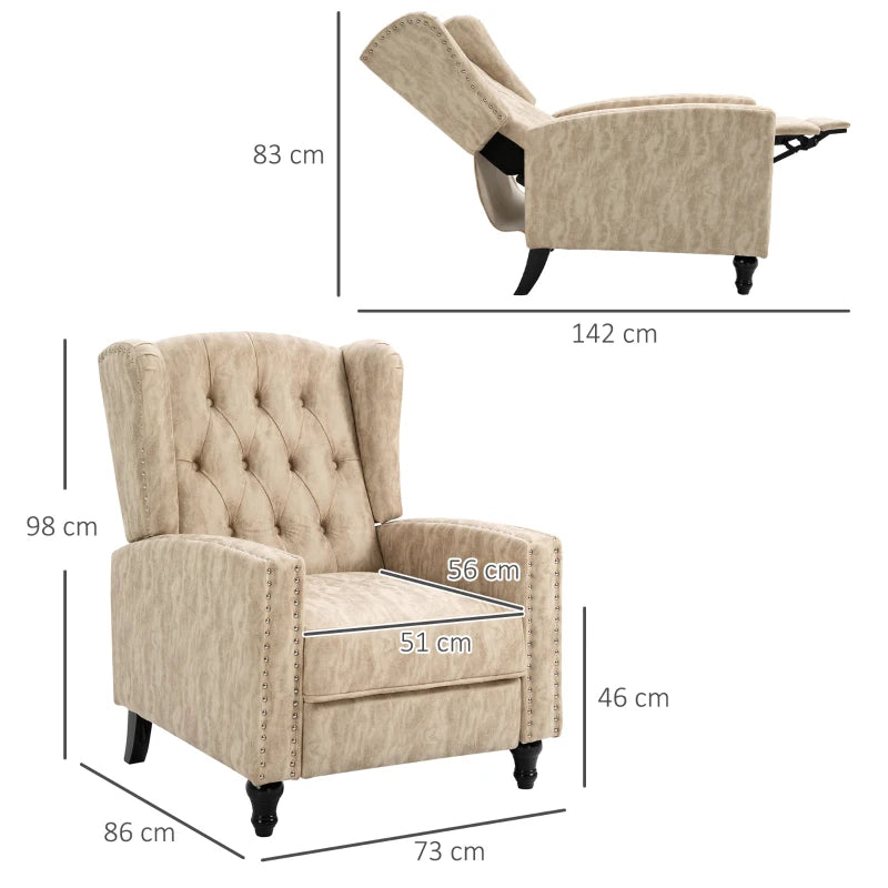 Chesterfield-Style Reclining Armchair in Beige for Ultimate Comfort and Style