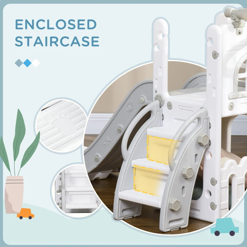 4 in 1 Toddler Slide with Basketball Hoop Climber Telescope Storage Basket for Ages 1 to 3 Years Grey