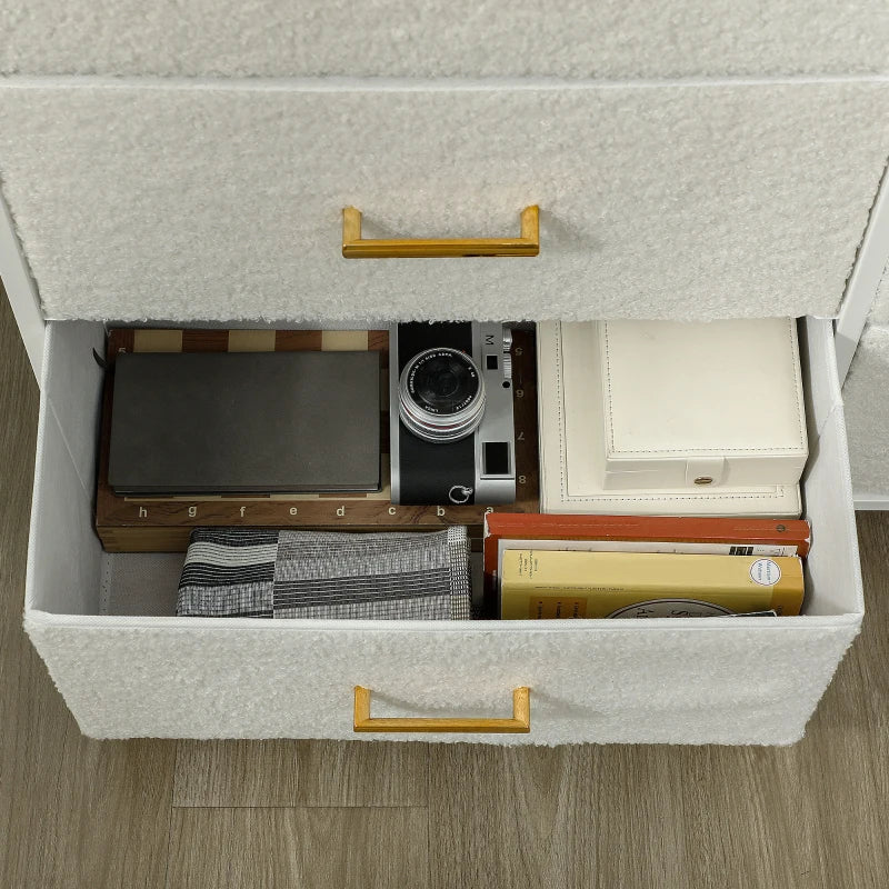 9 Drawer Fabric Storage Organizer with Steel Frame for Bedroom Living Room Hallway Cream White Dresser