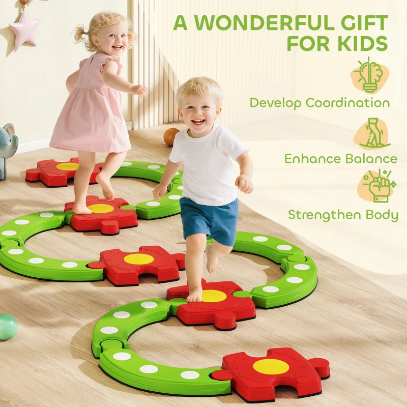 Kids Balance Beam Stepping Stones Set 13 Pieces Non-slip Textured Surface for Toddlers Green