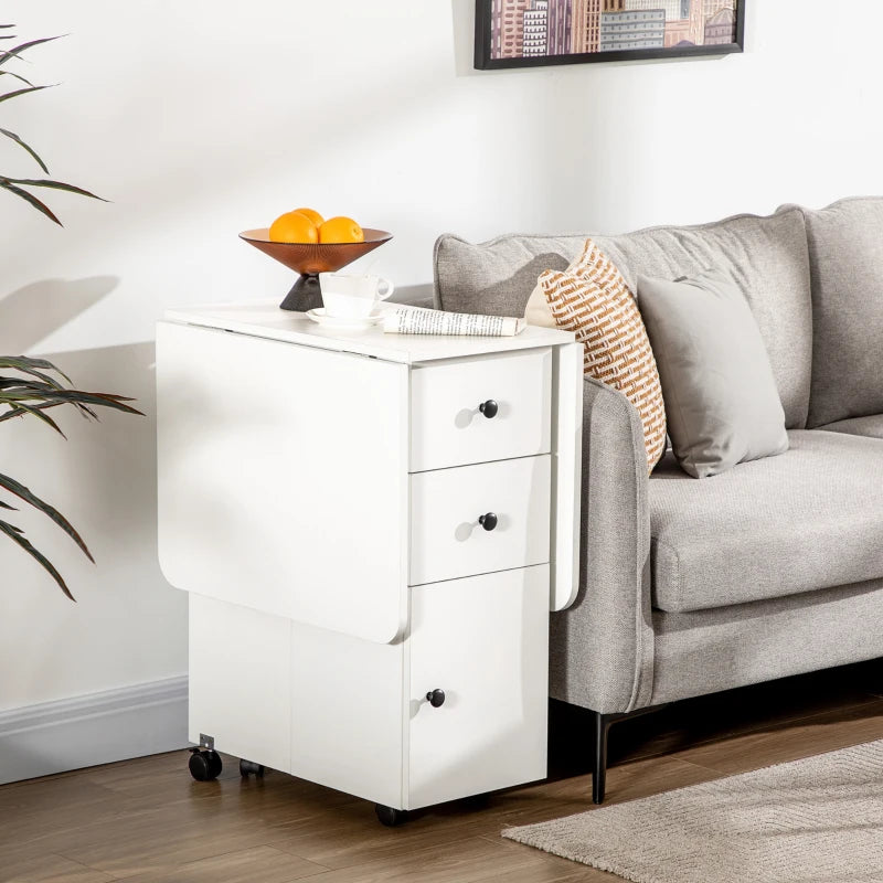 Multi-Storage White Drop Leaf Dining Table for Six - Space-Saving, Stylish Design for Modern Homes