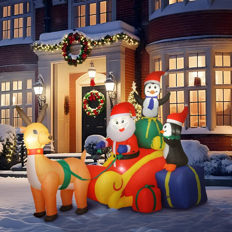 6ft Inflatable Santa Sleigh Decoration with Accessories - Perfect Holiday Outdoor Christmas Yard Decor