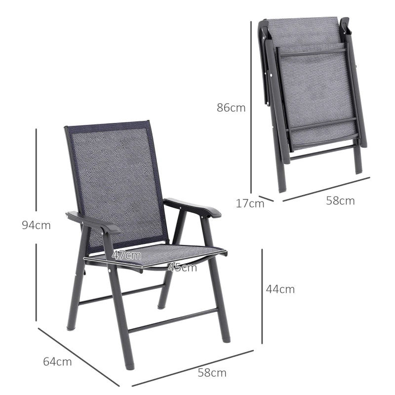 Set of 4 Foldable Metal Garden Chairs - Outdoor Patio Dining Seats - Charcoal Grey - Space-Saving Furniture