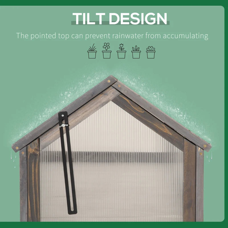 Grey Wooden Cold Frame Greenhouse for Flowers & Vegetables, 90x52x50cm