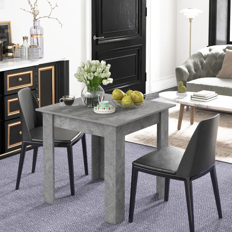 Modern Square Dining Table - Small Faux Cement Effect, Space Saving Design, Non-Slip Foot Pads, Cement Grey Finish