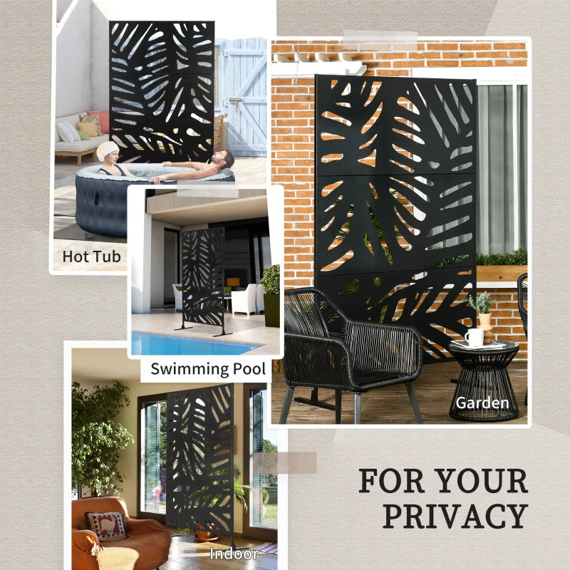Freestanding Outdoor Privacy Screen - Decorative Metal Garden Divider, 48" x 78", Black for Deck and Pool