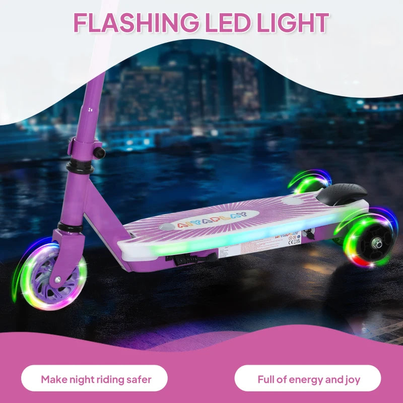 Electric Scooter for Kids 4-7 Years with LED Lights and Rear Wheels Purple