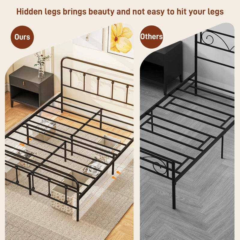 Double Minimalistic Black Metal Bed Frame - Stylish, Durable, Modern Design for Bedroom - Easy Assembly, Space-Saving Solution
