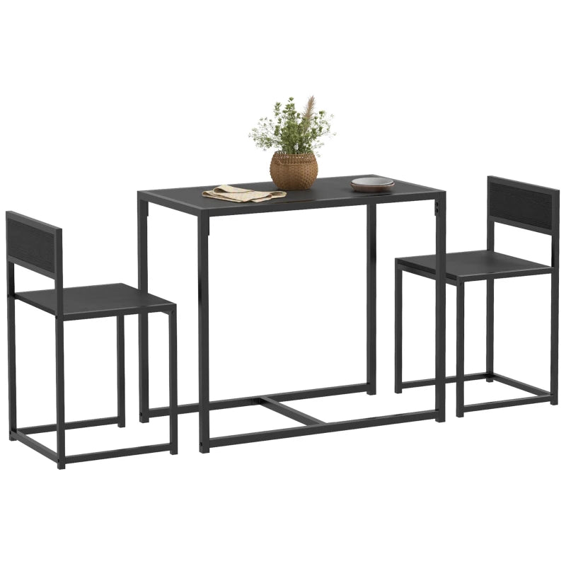 Compact Dining Table and Chairs Set for Small Spaces - Rectangular Steel Frame Dining Room Set in Black