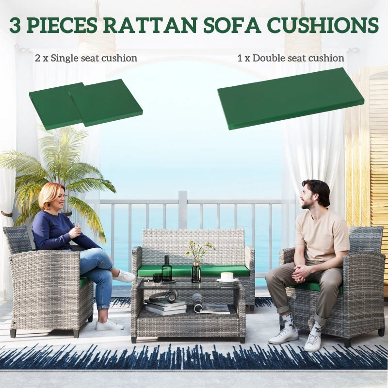 Green Outdoor Seat Cushion Pads for Rattan Furniture - 3 Piece Set, 45x45 cm
