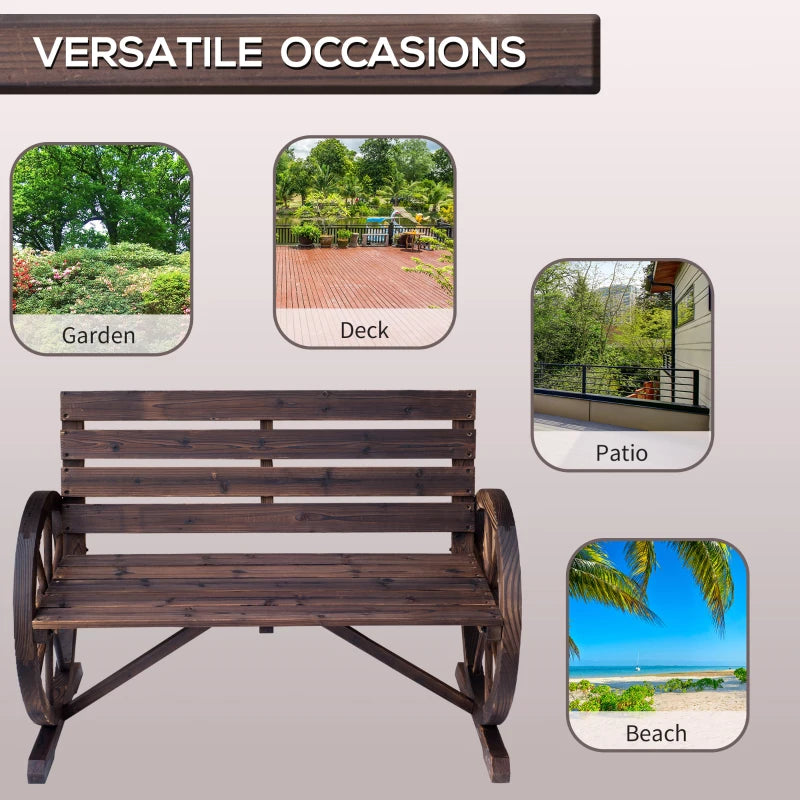 Natural Wood Fir Log Love Seat with Wheel Armrests