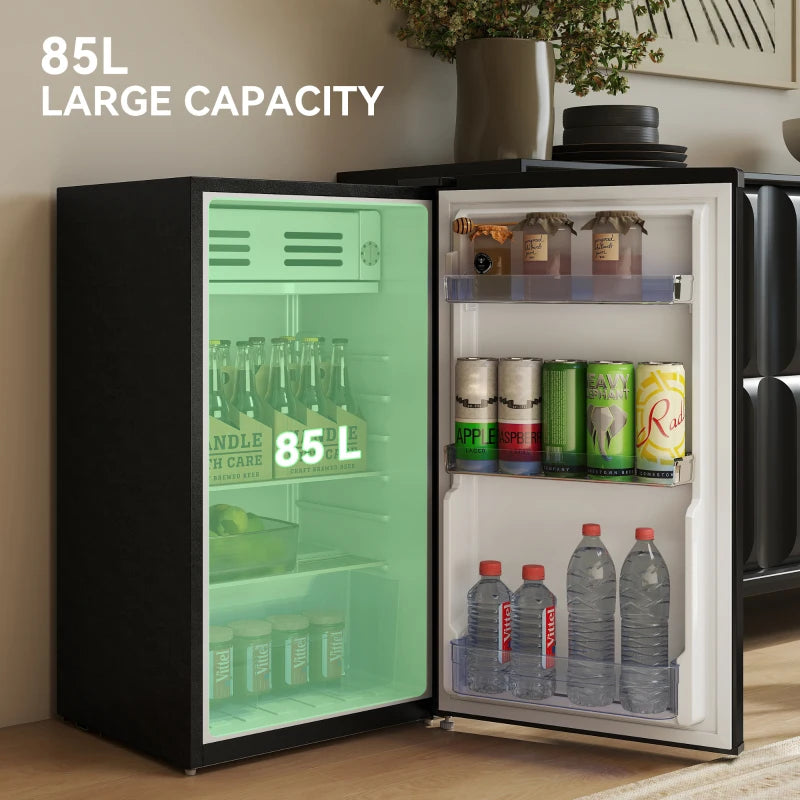 85L Retro Under Counter Fridge with Chiller Box, Adjustable Thermostat & Glass Shelves - Black Small Refrigerator