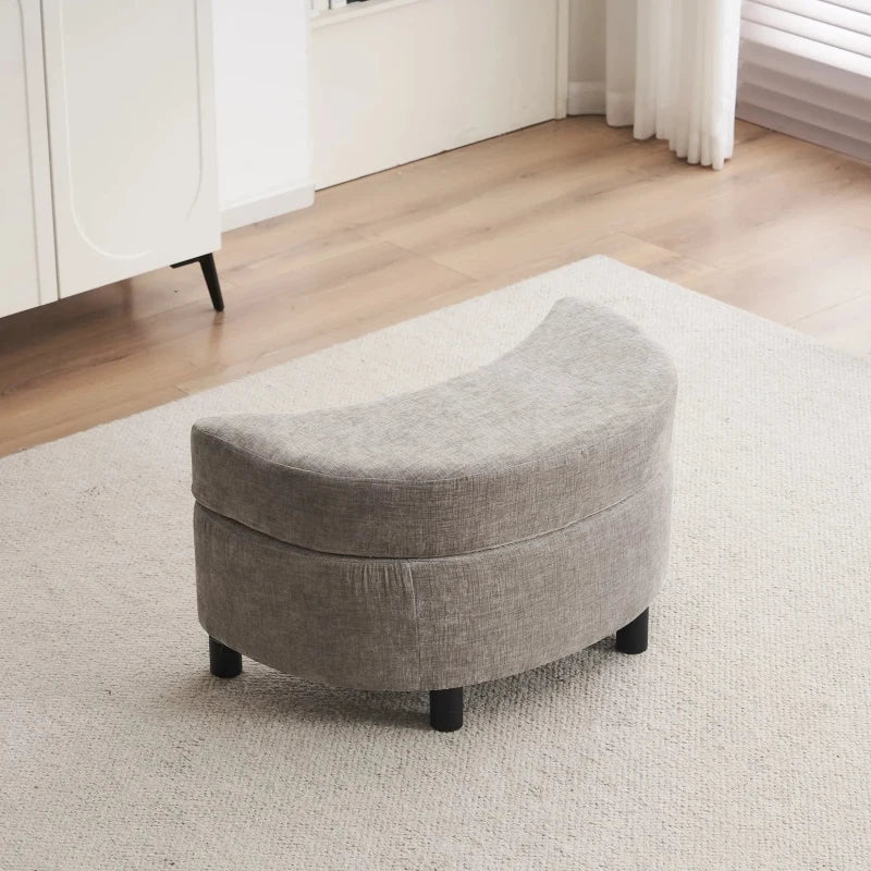 Stylish Grey Chenille Swivel Armchair with 3 Back Cushions and Crescent Ottoman Stool, 360° Rotation, 107L x 105W x 82H cm