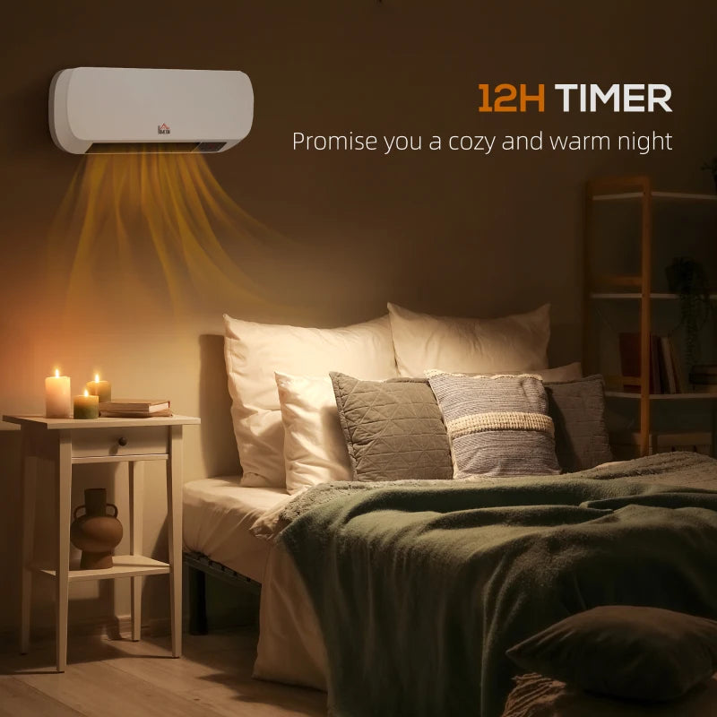 2000W Wall Mounted Ceramic Space Heater with Adjustable Temperature Range 10-49°C White