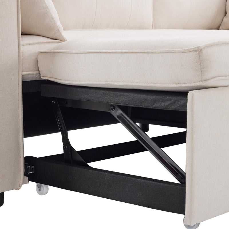 Versatile L-Shaped Sofa Bed with Reversible Chaise, Storage, Cup Holders and Cushions in Beige
