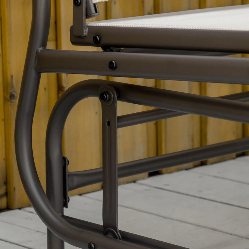 Brown/Khaki 2-Seater Metal Garden Glider Loveseat with Glass Top Table