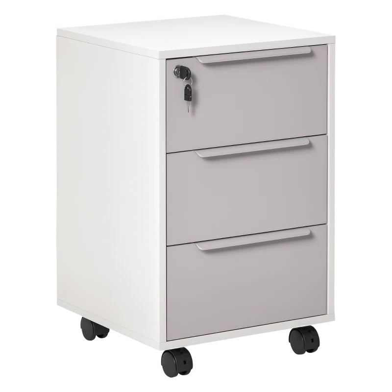 Secure Three-Drawer Locking Filing Cabinet in Stylish Grey and White - Perfect for Home or Office Organization