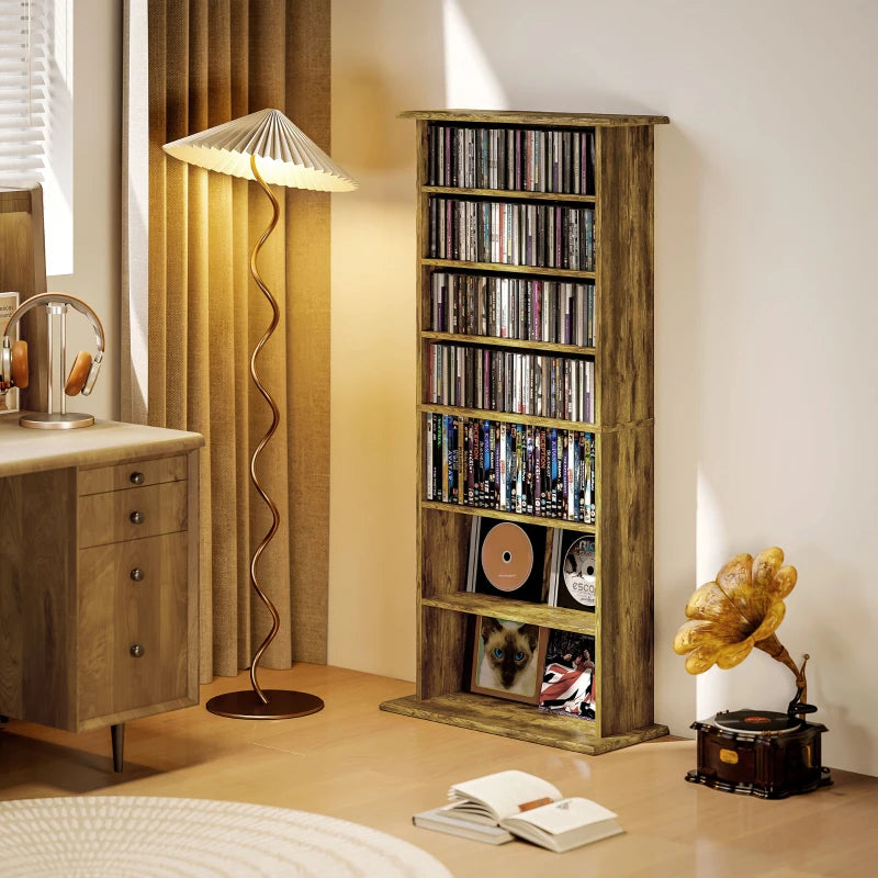 Rustic Brown 360 CD Storage Unit - Stylish Media Organizer for CDs, DVDs, and Games - Space-Saving Design