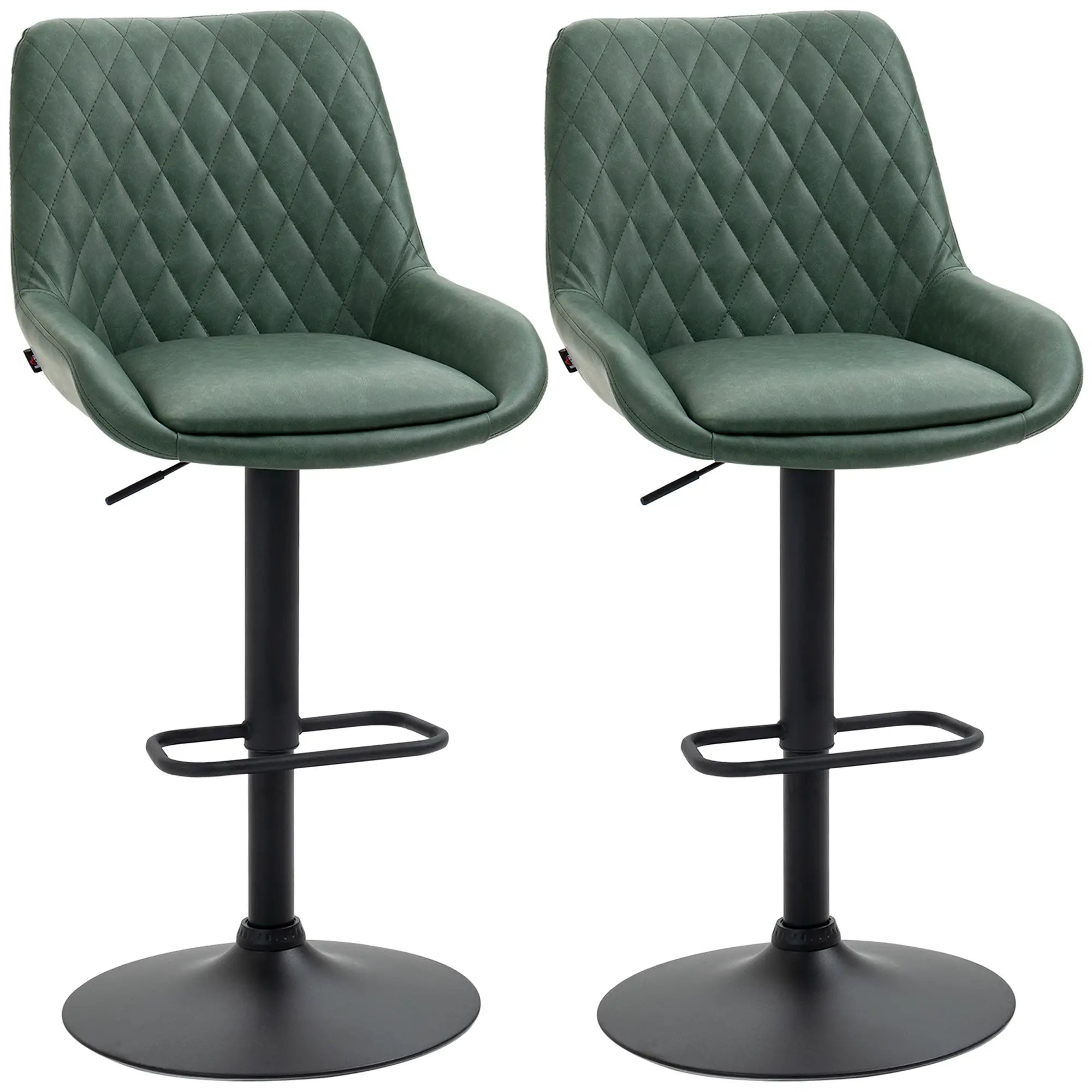 Adjustable Green Swivel Bar Chairs – Set of 2 with Back & Footrest for Counters & Breakfast Bars