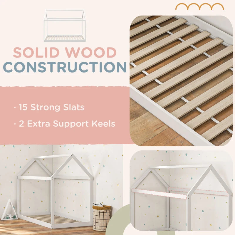 Scandinavian Style Wooden Single Bed Frame - Pine Wood Base for 90x190cm Mattress - Modern White Design