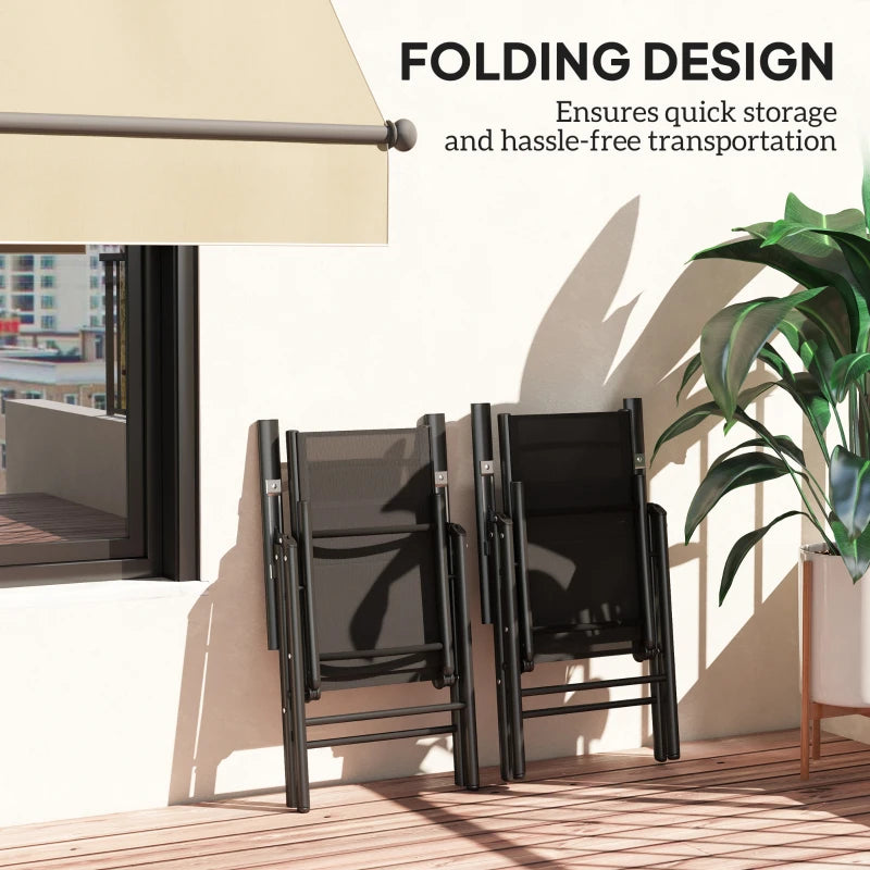 Set of 2 Black Folding Camping Chairs - Aluminium Frame with Breathable Mesh Back and Seat, Garden Armrest Chairs for Outdoor Balcony