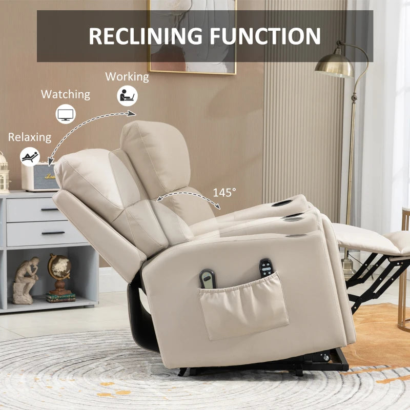 Beige Electric Riser Recliner Chair with Massage and Heat Function for Ultimate Comfort