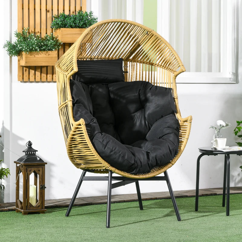 Sand/Black Rattan Egg Chair with Padded Cushion
