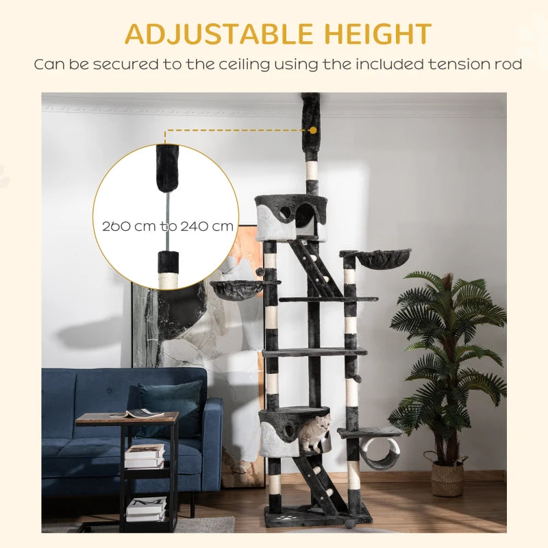 Adjustable Floor-to-Ceiling Cat Tree for Indoor Cats - 240-260cm Height, Stylish White Design, Perfect for Climbing & Play