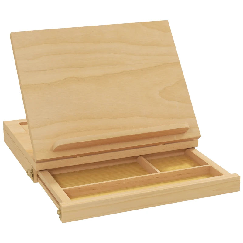 Vinsetto Portable Wooden Table Easel Box with Storage - Folding Artist Easel in Natural Finish for Painting and Drawing