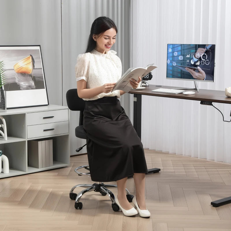 Ergonomic Drafting Chair with Backrest & Adjustable Footrest - Leather Padded Rolling Office Stool for Home & Office, Black
