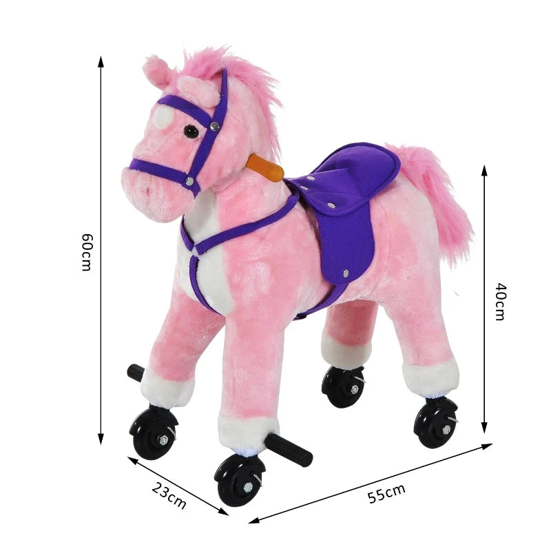 Plush Rocking Horse Ride On Toy for Kids with Sound for Ages 2 and Up Pink