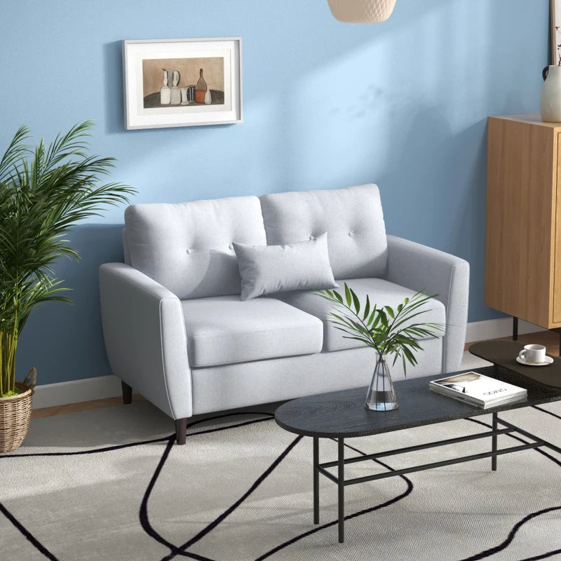 Modern 2 Seater Fabric Sofa with Spring Cushions and Wooden Legs, Tufted Love Seat for Living Room, Light Grey