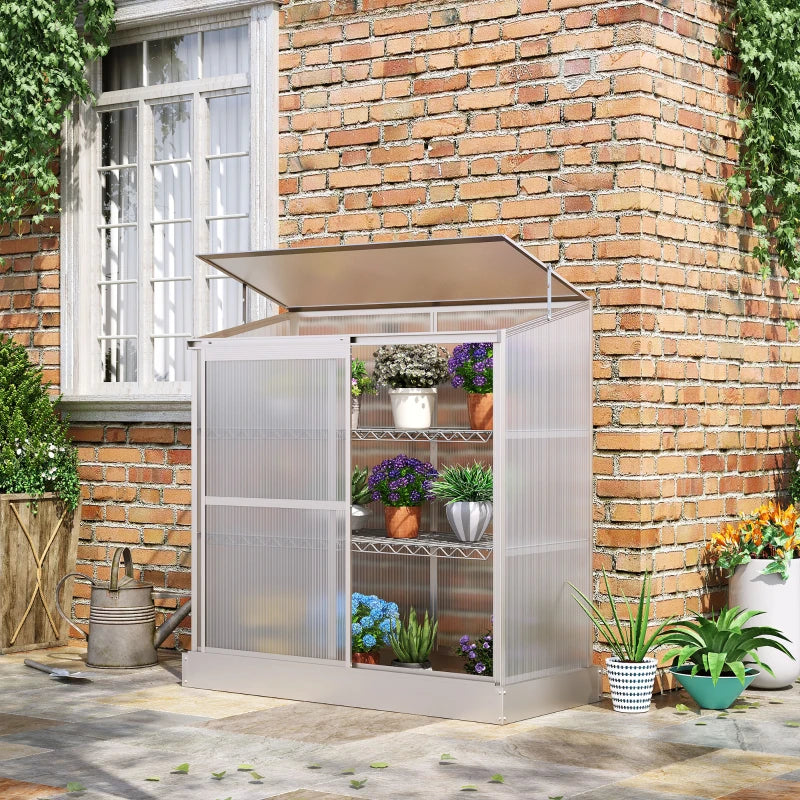 Greenhouse Cold Frame with Transparent Polycarbonate Board - Green - 131x58x140 cm