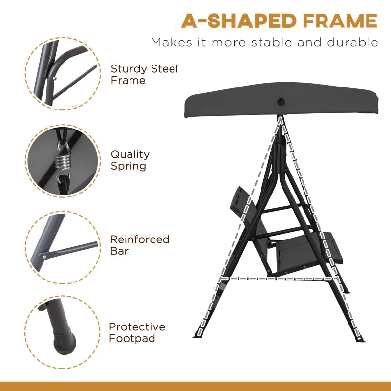 Black 3-Seater Garden Swing Chair with Canopy