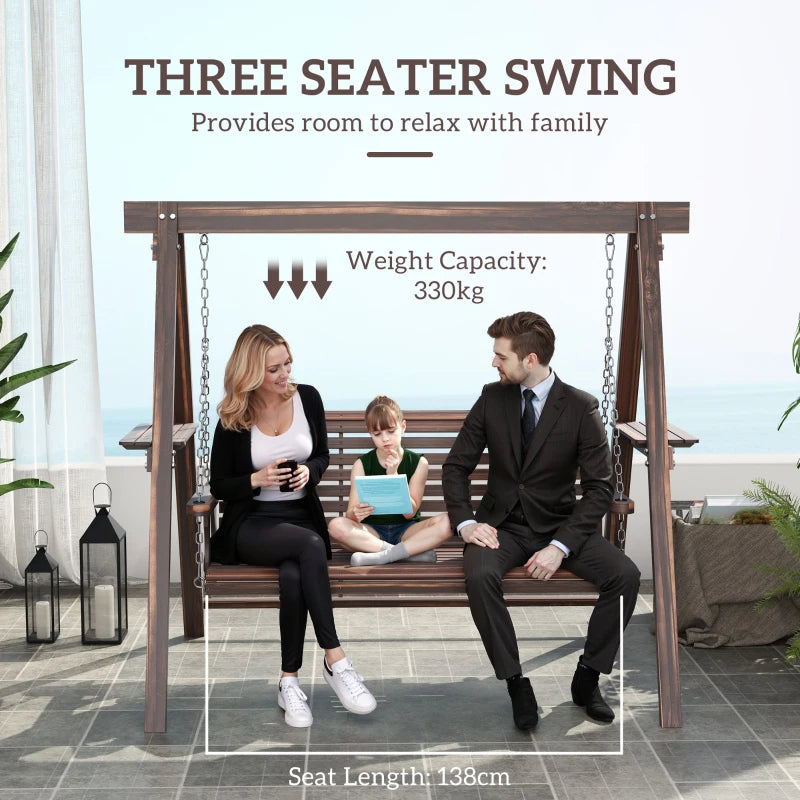 Three-Seater Wooden Swing Bench - Outdoor Garden Furniture - Natural Wood Finish