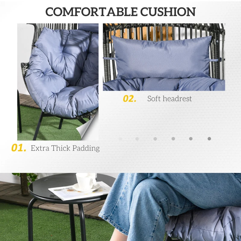 Grey/Black Rattan Egg Chair with Padded Seat Cushion