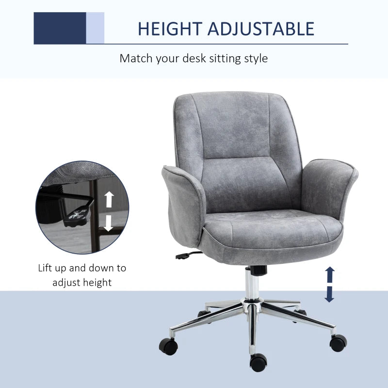 Vinsetto Light Grey Mid Back Swivel Computer Office Chair - Ergonomic Desk Chair for Home Study & Bedroom