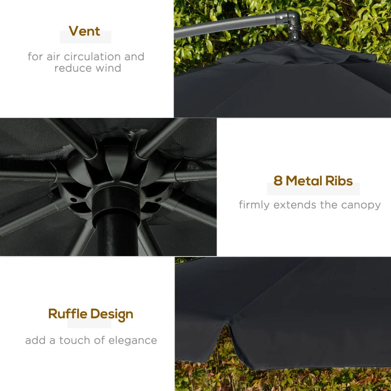 Black 2.7m Cantilever Garden Banana Parasol with Crank Handle