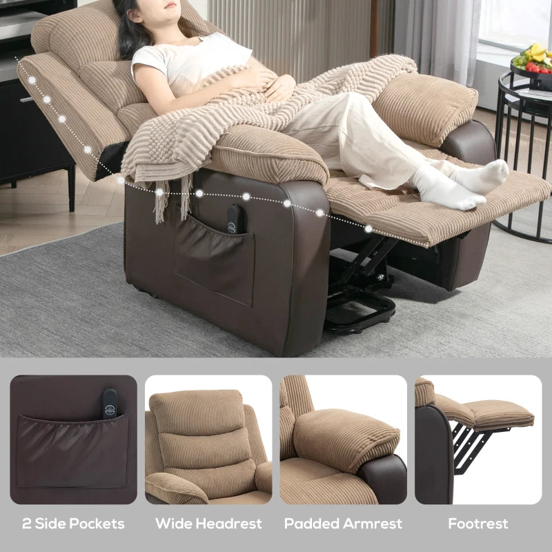 Oversized Electric Riser Recliner Chair for Elderly with Remote Control, USB Port and Side Pockets in Brown